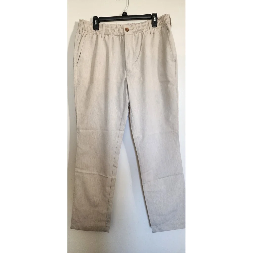 NWT Club Room Men's Large Regular Fit Casual Striped Linen Pants  Beach Vacation